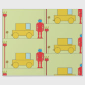 Papier Cadeau Robot Et Voiture Rétro (Plat)