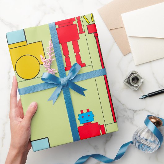 Papier Cadeau Robot Et Voiture Rétro
