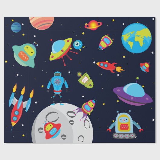 Papier Cadeau Robots en papier d'emballage d'espace (Plat)