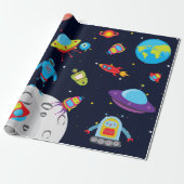 Papier Cadeau Robots en papier d'emballage d'espace (Déroulé)