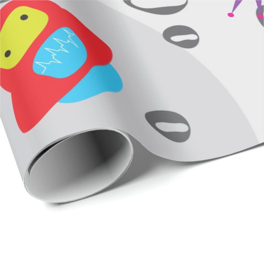 Papier Cadeau Robots en papier d'emballage d'espace (Coin rond)