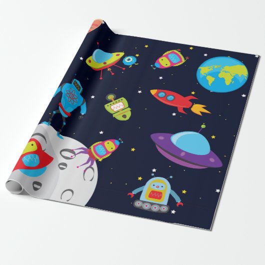 Papier Cadeau Robots en papier d'emballage d'espace (Déroulé)