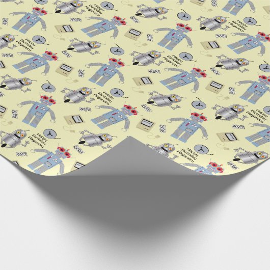 Papier Cadeau Robots et ordinateurs rétro mignons Message person (Coin)