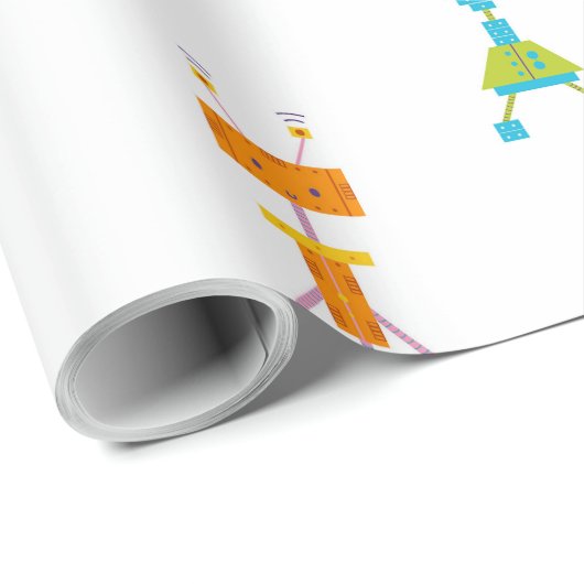 Papier Cadeau Robots mignons (Coin rond)