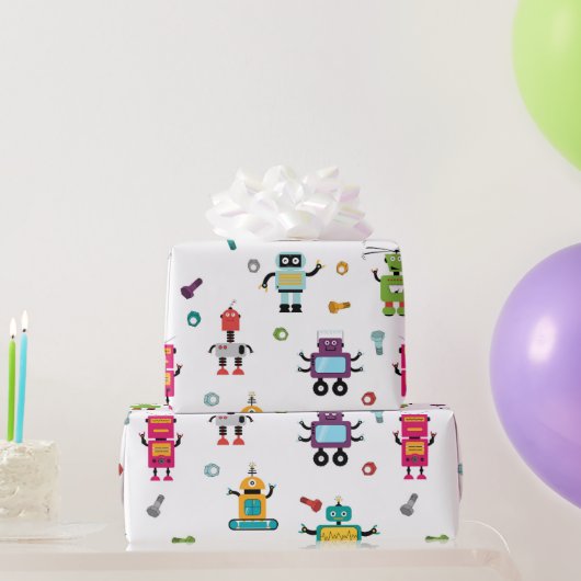 Papier Cadeau Robots multicolores mignons Motif robotique pour e (Cadeaux de fête)
