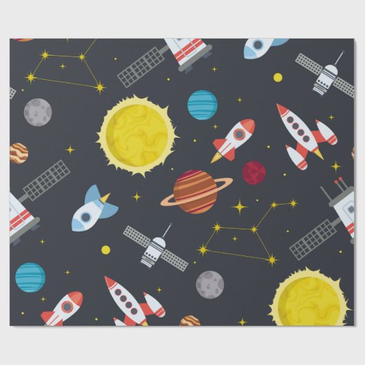 Papier Cadeau Rocket espace globe solaire système et planète cos (Plat)