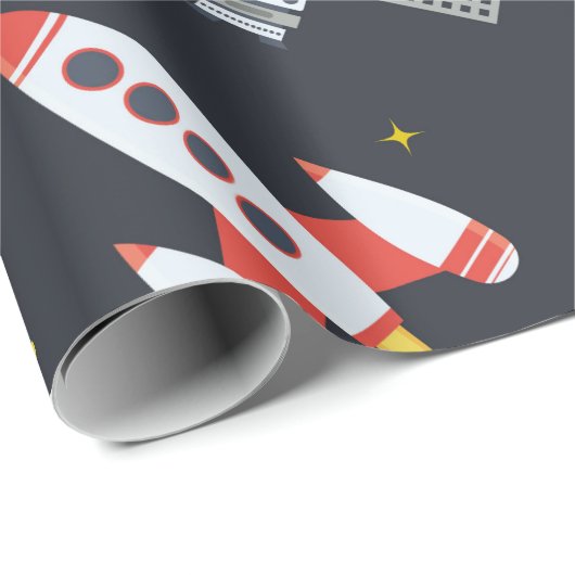 Papier Cadeau Rocket espace globe solaire système et planète cos (Coin rond)