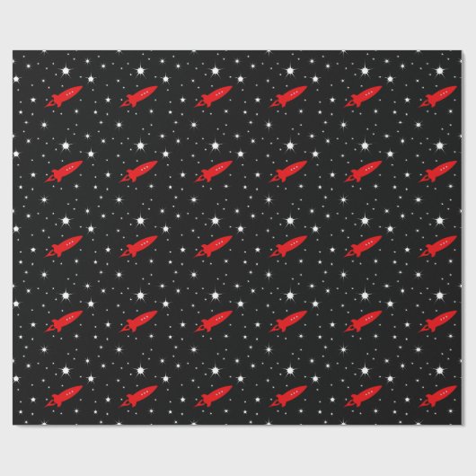 Papier Cadeau Rocket rouge dans l'espace (Plat)