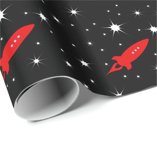 Papier Cadeau Rocket rouge dans l'espace (Coin rond)