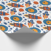 Papier Cadeau Rockets Stars et planètes Orange et Bleu (Coin)