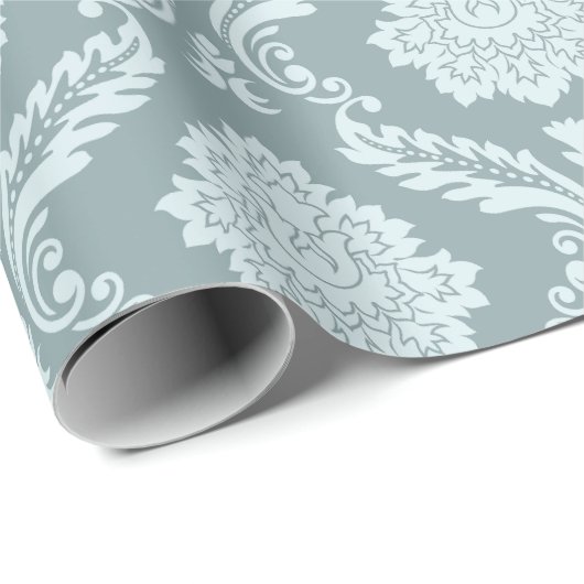 Papier Cadeau Rococo Damask Pattern Duck Egg Blue+Teal (Coin rond)