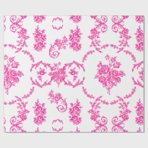 Papier Cadeau rococo floral botanique antique orné rose