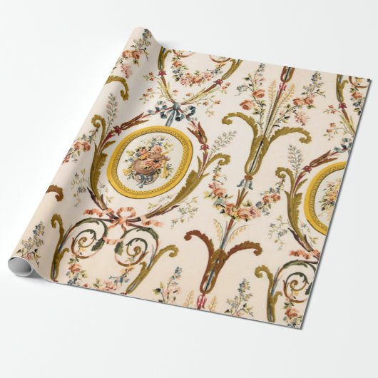 Papier Cadeau Rococo Floral Gold Decoupage (Déroulé)