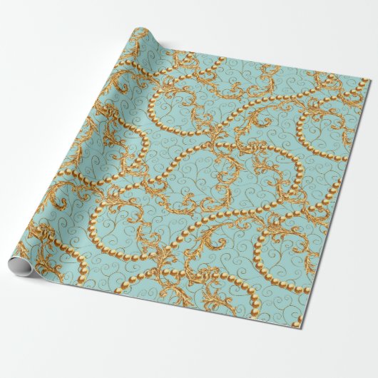 Papier Cadeau Rococo golden elements seamless pattern. Gold text (Déroulé)