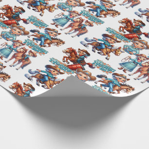 Papier Cadeau Rodéo Occidentale Cowgirl with Horses Kid Fête des