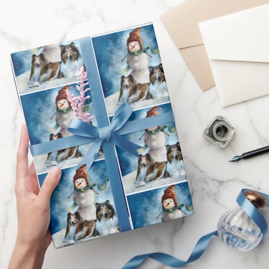 Papier Cadeau Rogh Collie avec Snowman Christmas (Cadeaux)