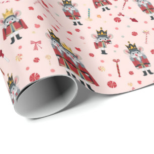 Papier Cadeau Roi Souris Casse-Noisette Rose Pastel