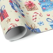 Papier Cadeau Roll, Nom Animaux de vacances Rouge-Bleu Whimsy Mo (Coin rond)