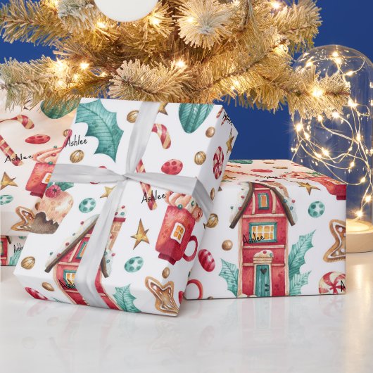 Papier Cadeau Roll, Nom sur Magical Candy Maisons, Motif sucré (Vacances)
