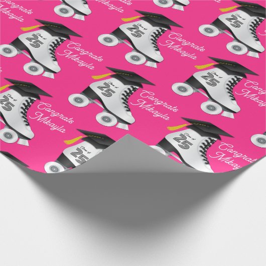 Papier Cadeau Roller Skate Graduation Party patinoire rose (Coin)