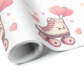 Papier Cadeau Roller Skating Pink Heart Girl's Birthday Party (Coin rond)