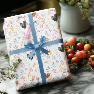 Papier Cadeau Romance Botanique Personnalisée, Noms et Photos