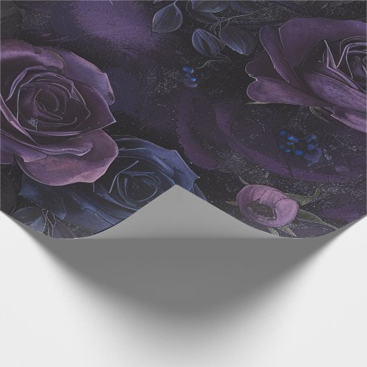 Papier Cadeau Romance gothique foncée Violet Rose Enveloppement (Coin)