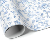 Papier Cadeau Romantic Blue White Floral Bridal Shower (Coin rond)