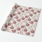Papier Cadeau Romantic Blush & Burgundy Peony Floral Pattern (Déroulé)