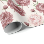 Papier Cadeau Romantic Blush & Burgundy Peony Floral Pattern (Coin rond)