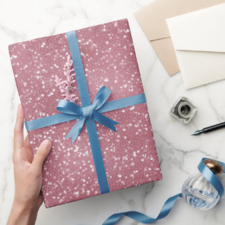 Papier Cadeau Romantic Dusty Rose Shimmer White Glitter Pattern