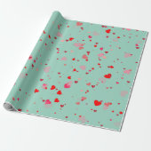 Papier Cadeau Romantic Mint Green Red Hearts Valentine (Déroulé)