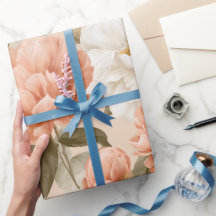 Romantic Peach Peony Ivory Floral Pattern