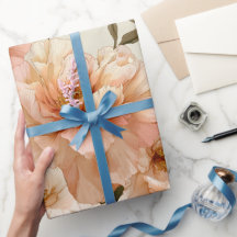 Romantic Peach Peony Ivory Floral Pattern