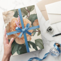 Romantic Peach Peony Ivory Floral Pattern