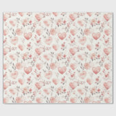 Papier Cadeau Romantic Pink Hearts Roses Floral Bridal Shower (Plat)