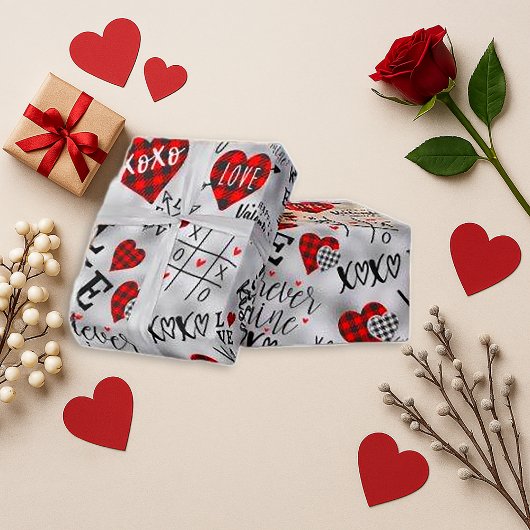Papier Cadeau Romantic Red Plaid Valentine Design