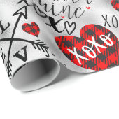 Papier Cadeau Romantic Red Plaid Valentine Design (Coin rond)