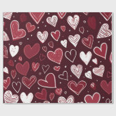 Papier Cadeau Romantique Bourgogne à la main Coeurs Saint-Valent (Plat)