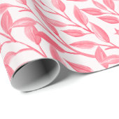 Papier Cadeau Romantique Chic Botanique Feuilles rose pâle (Coin rond)