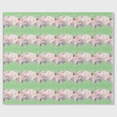 Papier Cadeau Romantique dentelle blanche hydrangée roses roses (Plat)