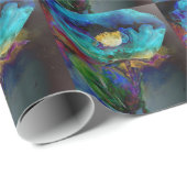 Papier Cadeau Romantique élégant tableau turquoise floral aquare (Coin rond)