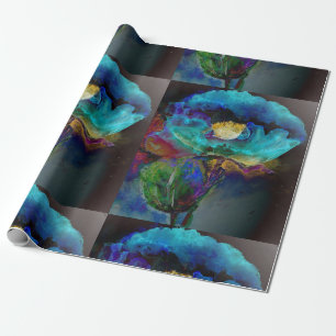 Papier Cadeau Romantique élégant tableau turquoise floral aquare