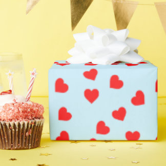 Papier Cadeau Romantique Joueur de coeur rouge Motif Pastel Blue