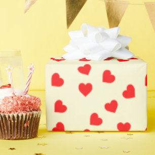 Papier Cadeau Romantique Joueur de coeur rouge Motif Pastel Jaun