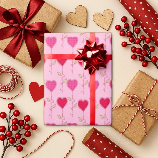 Papier Cadeau Romantique Motif de coeur de vigne rose