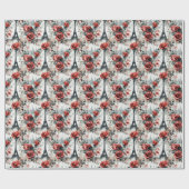 Papier Cadeau Romantique Rose Rouge Chic Tour Eiffel Paris Franç (Plat)