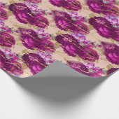 Papier Cadeau Romantique Roses magenta avec l'écriture d'or sur  (Coin)