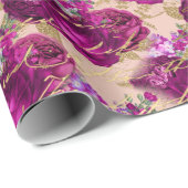 Papier Cadeau Romantique Roses magenta avec l'écriture d'or sur  (Coin rond)