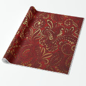 Papier Cadeau Romantique Rouge Bold Damask Paisley Bold Floral (Déroulé)